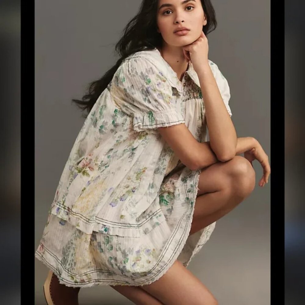 Anthropologie White Floral Mini Dress